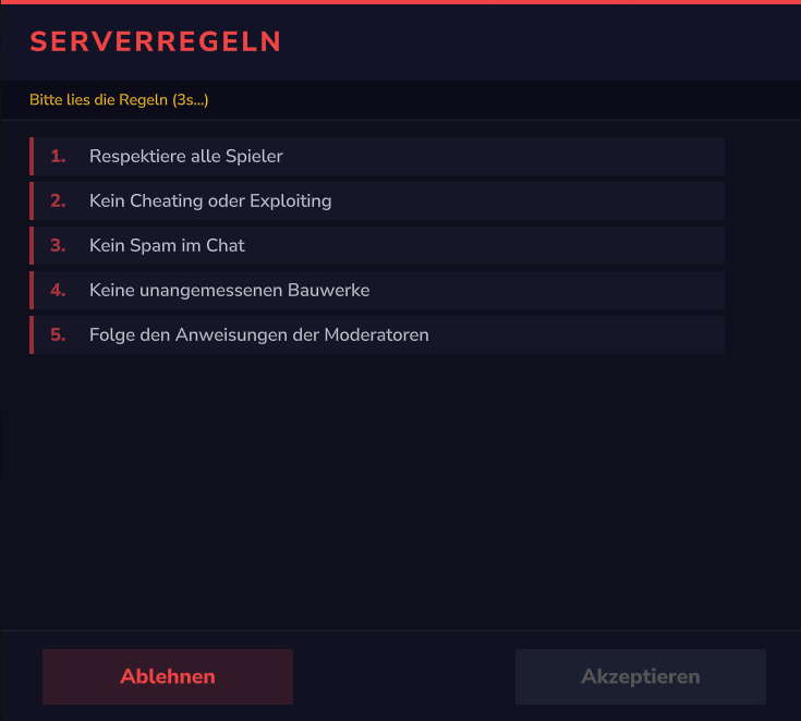 Serverregeln mit Countdown